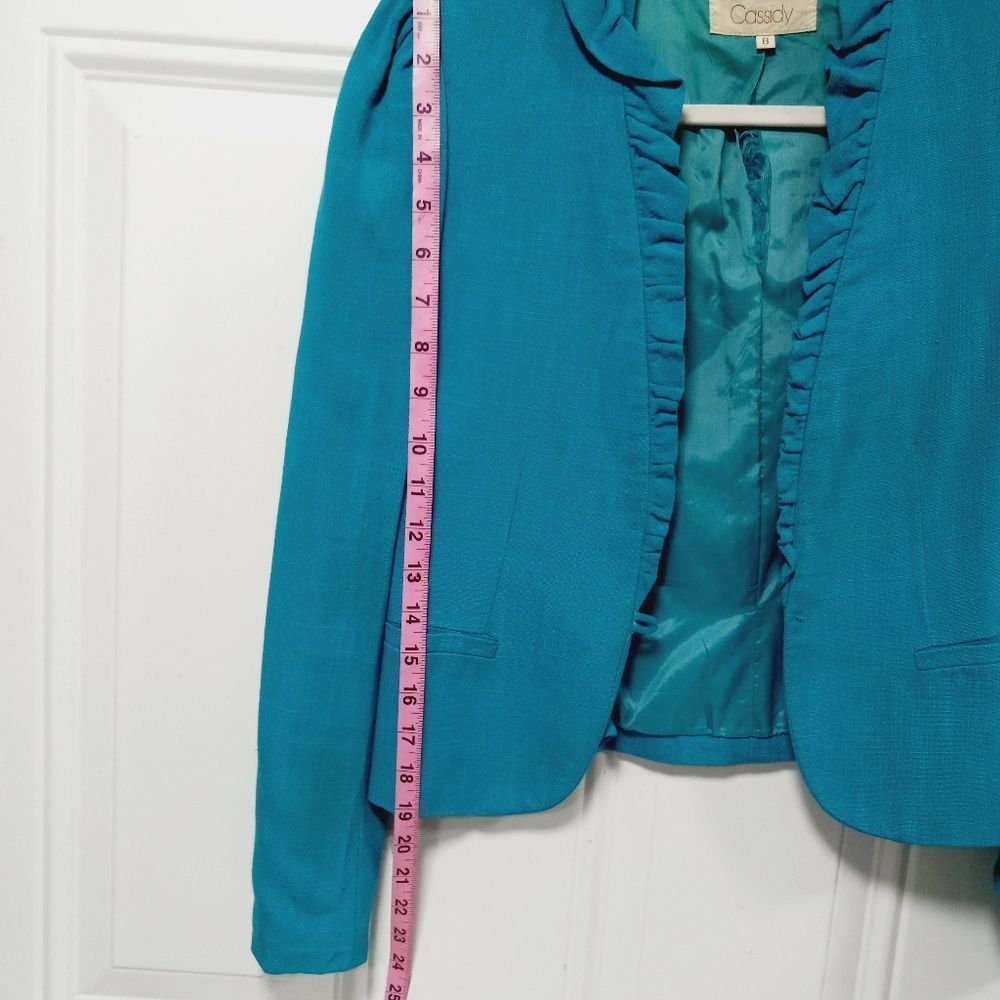 CASSIDY Vintage Cropped Linen Ruffalo Trimmed Jacket 6/8 - Picture 11 of 15